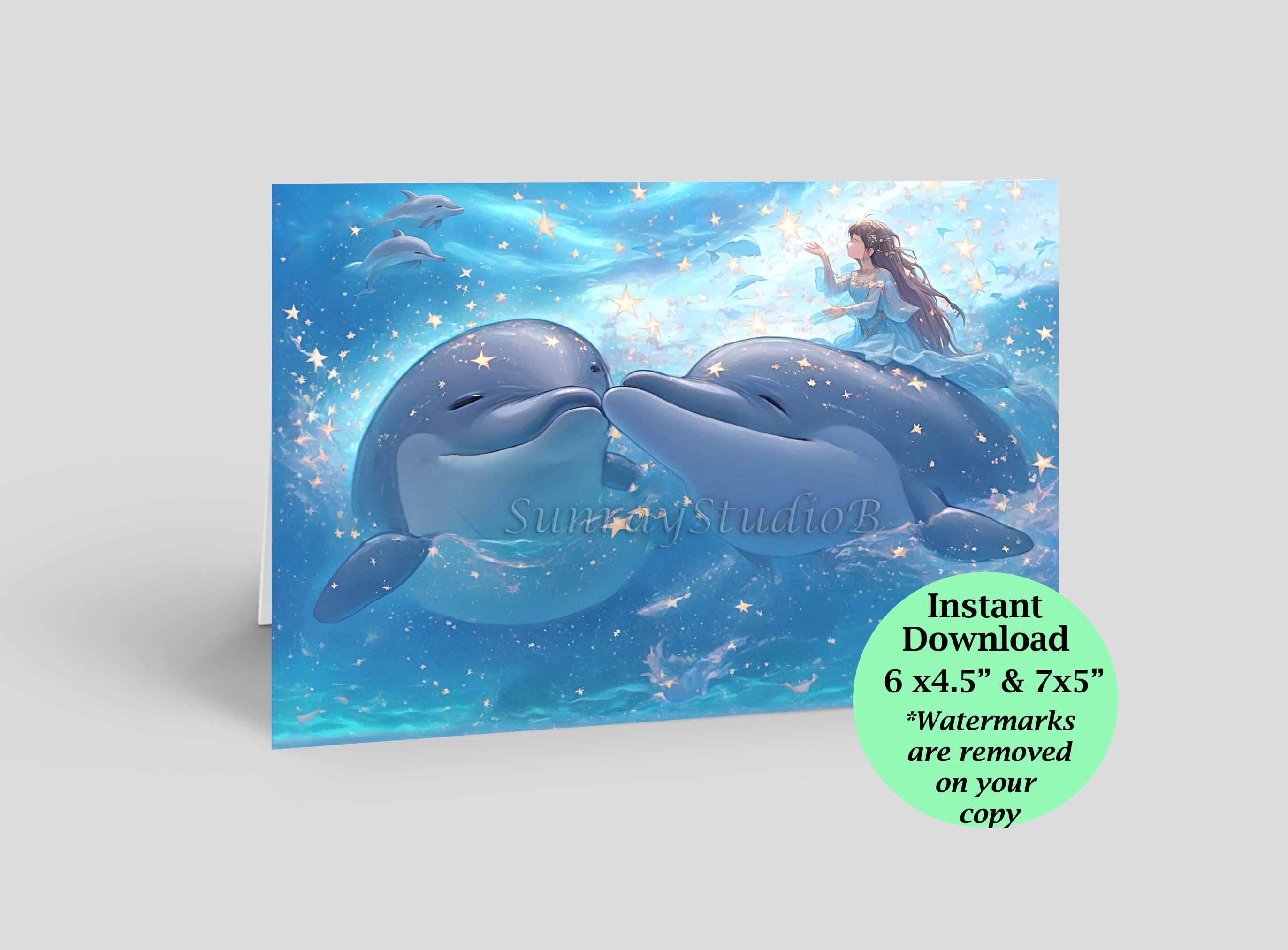DOLPHIN GREETING CARD, Printable Greeting Card With Inside Card Message ...