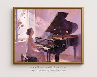 Piano Bliss Pastel Vintage Wall Art, Pink Piano Print, Spring Decor, Printable Instant Download