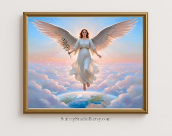 Angel of Peace, Vintage Pastel Painting, Printable Wall Art, Digital Download