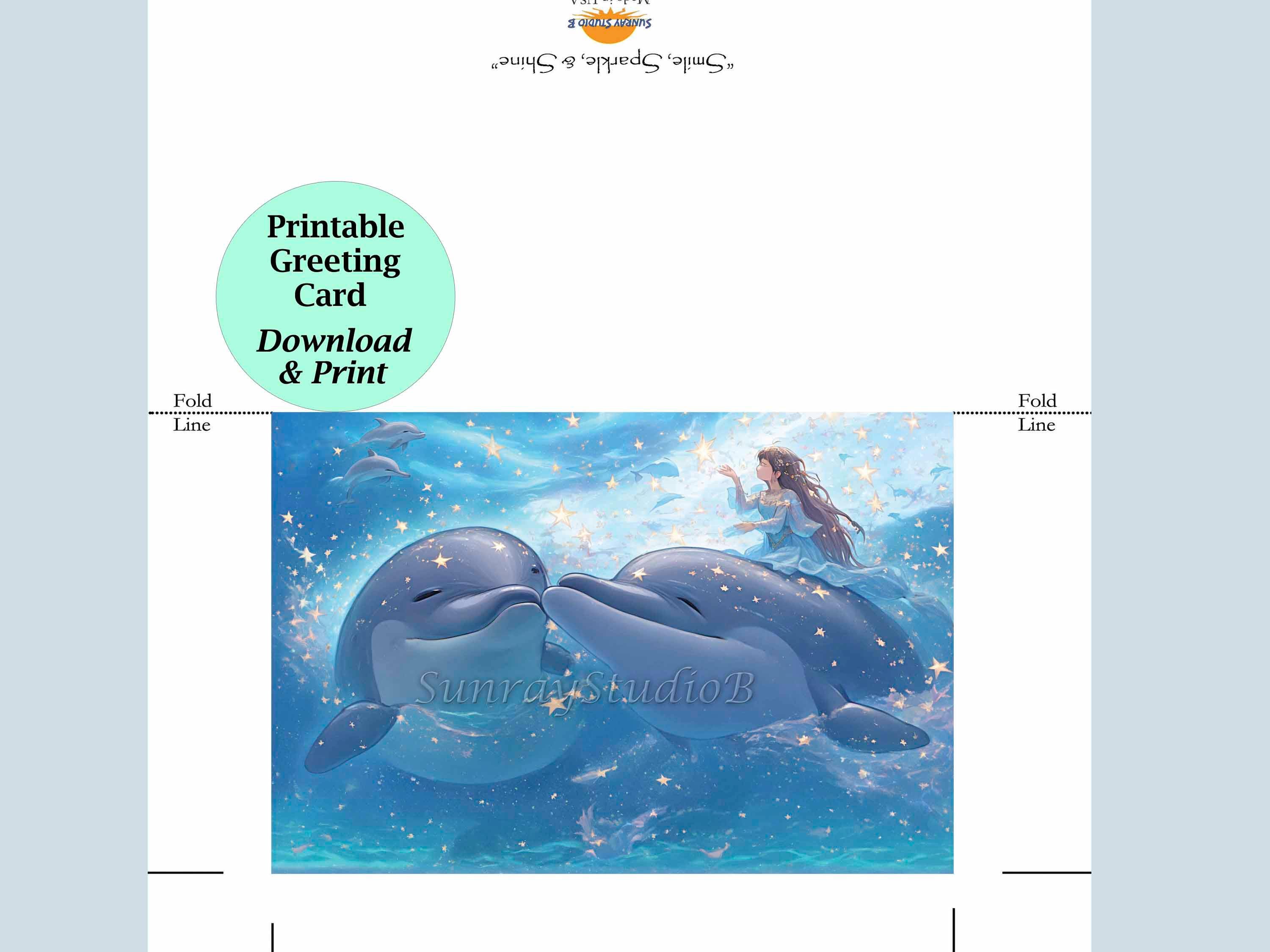 DOLPHIN GREETING CARD, Printable Greeting Card With Inside Card Message ...