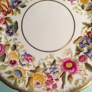 Vintage Hammersley & Co, Queen Anne Bone China 9 1/8 Dinner Plate Brushed Gold , Chintz 1930s image 7