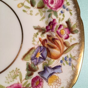 Vintage Hammersley & Co, Queen Anne Bone China 9 1/8 Dinner Plate Brushed Gold , Chintz 1930s image 2