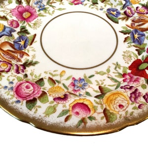 Vintage Hammersley & Co, Queen Anne Bone China 9 1/8 Dinner Plate Brushed Gold , Chintz 1930s image 3