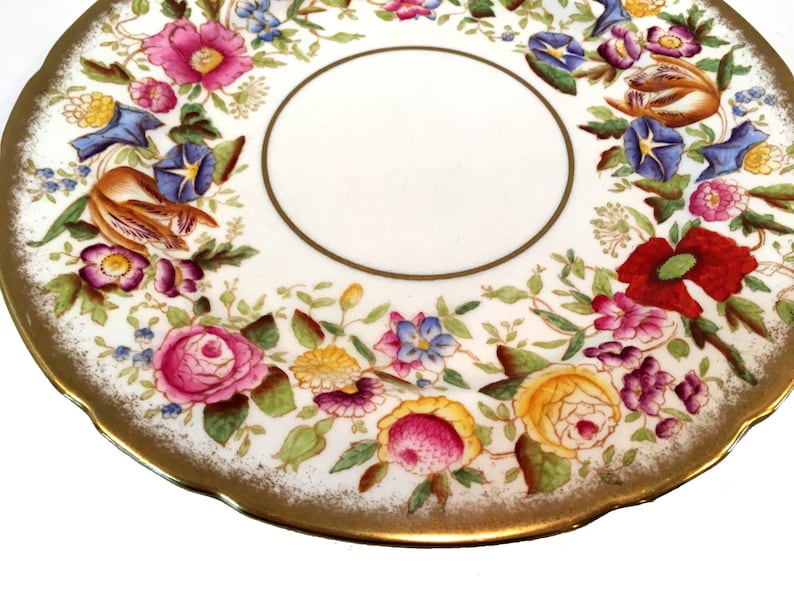 Vintage Hammersley & Co, Queen Anne Bone China 9 1/8 Dinner Plate Brushed Gold , Chintz 1930s image 3