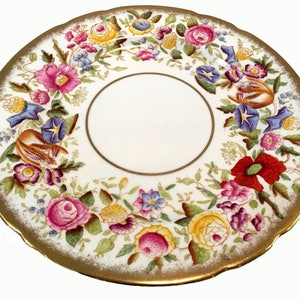 Vintage Hammersley & Co, Queen Anne Bone China 9 1/8 Dinner Plate Brushed Gold , Chintz 1930s image 1