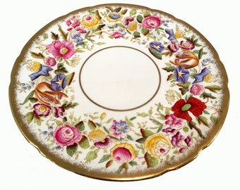 Vintage Hammersley & Co, Queen Anne  Bone China  9 1/8" Dinner Plate - Brushed Gold , Chintz 1930s