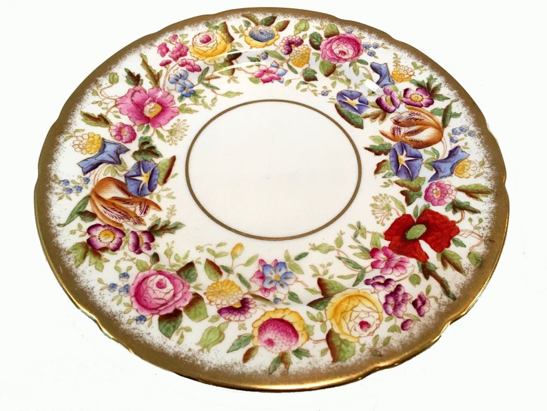 Vintage Hammersley & Co, Queen Anne Bone China 9 1/8 Dinner Plate Brushed Gold , Chintz 1930s image 1