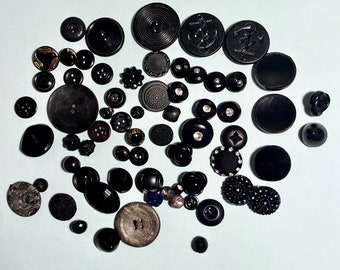 Lot of 68 Vintage 40s, 50, 60s Mostly Black, Fancy Dress, Coat, Shirt buttons  5/8" to 1 1/2"
