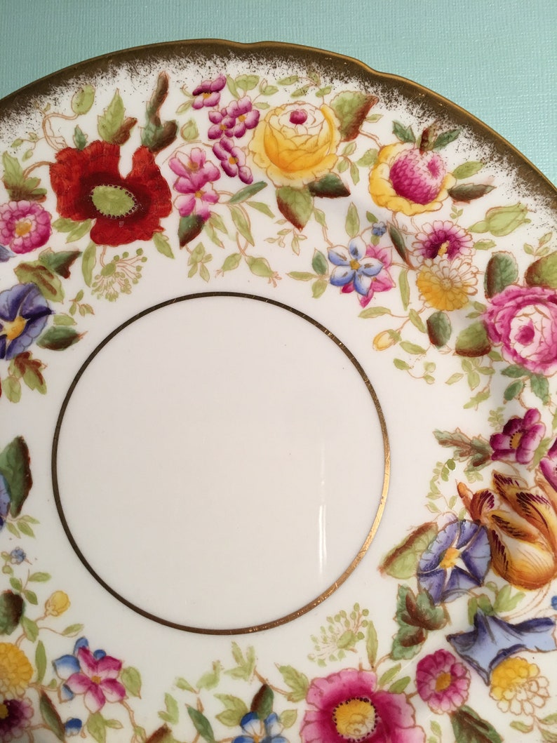 Vintage Hammersley & Co, Queen Anne Bone China 9 1/8 Dinner Plate Brushed Gold , Chintz 1930s image 5