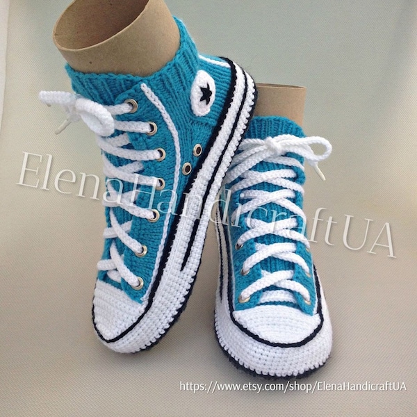 Crochet Converse Slippers|socks slippers|Knitted sneakers|Converse Shoe Style|Home Slippers|Woolen socks|Knitted socks|HandicraftUA