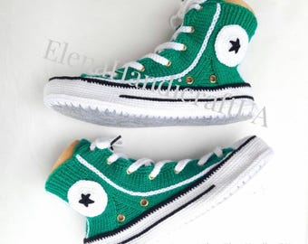 Pantuflas Converse/Pantuflas verde brillante con suela/Zapatillas de punto/Estilo Converse/Pantuflas de casa/Calcetines de punto/HandicraftUA