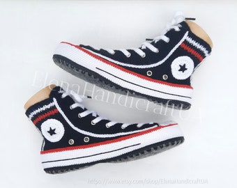 Converse slippers black|Knitted sneakers|Slippers for men with soles|replica Converse|Home slippers|Knitted Socks|Woolen socks|HandicraftUA