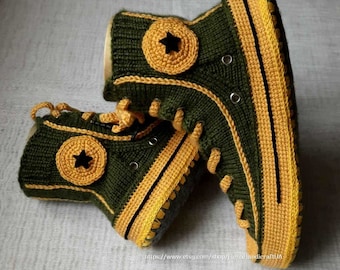 Zapatillas de punto/Calcetines de lana/Zapatillas Converse unisex/copia de Converse/zapatillas de crochet para hombre y mujer/Calcetines de punto/Zapatillas verdes