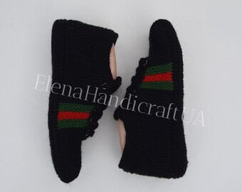 Pantoufles au crochet|Baskets pour hommes|Pantoufles|Chaussettes en tricot|Chaussures pour hommes|Chaussettes tricotées à la main|Chaussettes en laine|Pantoufles pour femmes|HandicraftUA