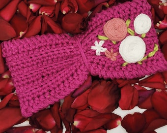 Nœud au crochet Broderie Fleurs - Spécial St Valentin