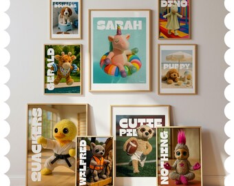 Custom Stuffed Animal Portrait Digital Download · Personalized Plush Toy Art Print · Nursery Wall Decor · Childhood Keepsake Gift for Kids