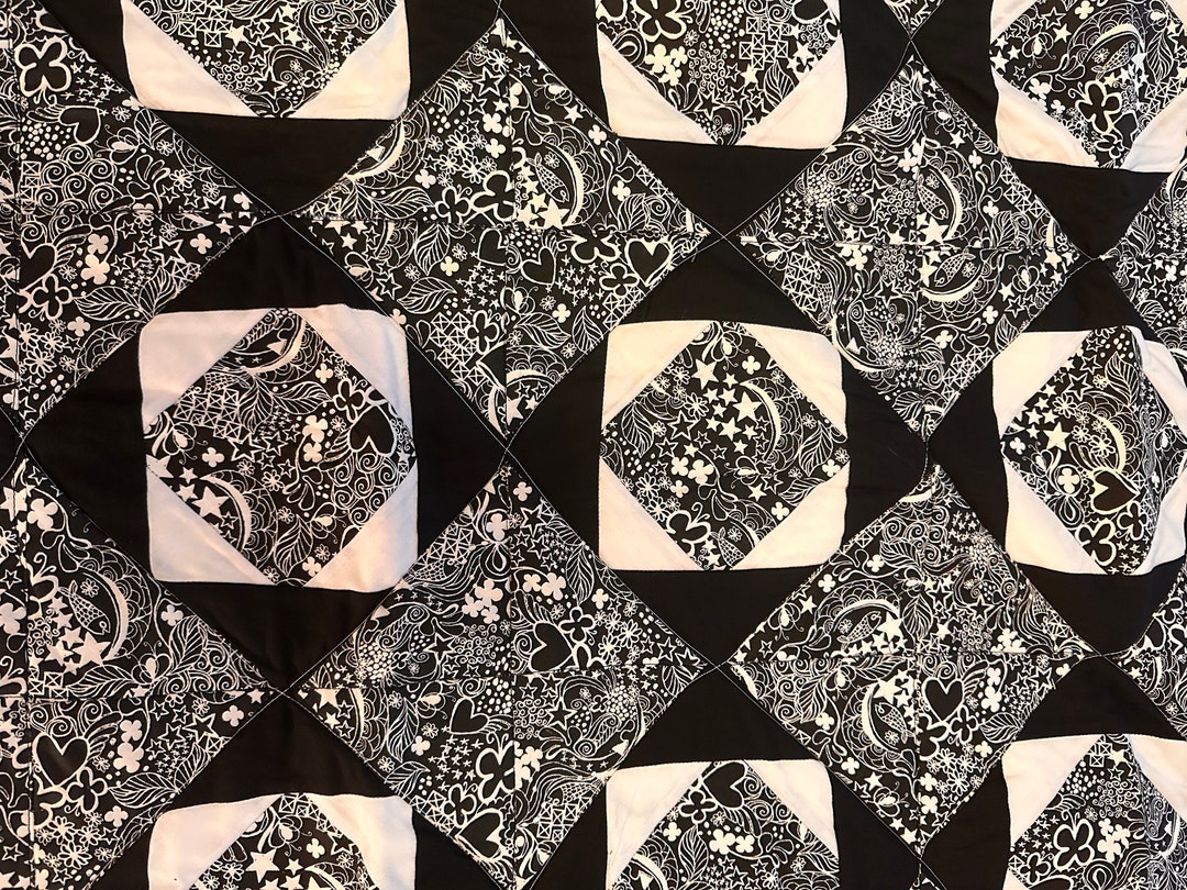 Black and White Floral Quilt Etsy