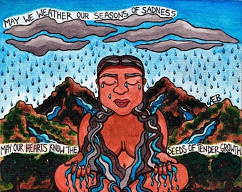 Seasons of Sadness, Economy Print, Giclée Print, Hemp Base ECO PAPER, grief art, healing art, watercolor art, maíz art sacred ecology art