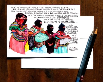 Dignidad y Rebeldía Set of FIVE Folded Greeting Cards, full bleed, borderless, watercolor art, EZLN art, zapatista art, activist art, radica