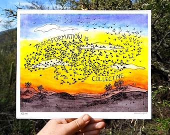 Social Justice Watercolor Art Print, Poster, Giclée, Murmuration, Community Care