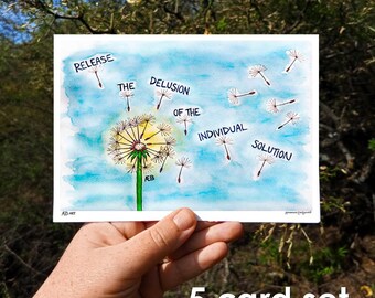 Social Justice Watercolor Art Cards, Set of 5, 7x5, Community Care