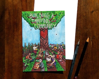 Building a Thriving Community Set of FIVE Folded Greeting Cards, full bleed, borderless, watercolor art, social justice art, radical art