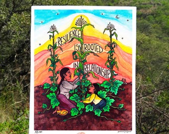 Resilience Rooted in Relationship Watercolor Art Print – Three Sisters, Social Justice Theme