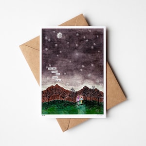È bello sentirsi piccoli. Set di CINQUE biglietti piegati, arte dell'acquerello, arte del cosmo, arte dell'amore radicale per se stessi, arte della guarigione.