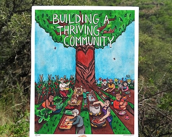 Community Care Watercolor Art Print – Social Justice Theme, Hand-Painted Giclée (8x10")