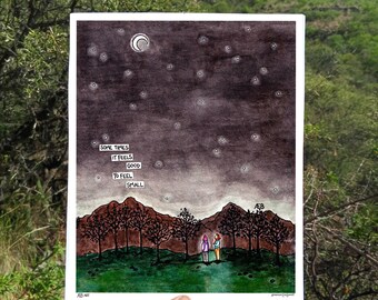 Akvarell konsttryck med stjärnklar natt, Natthimmelposter, Giclée
