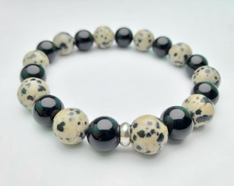 Protection Stones Dalmation Jasper Black Onyx Gemstone Crystal Beaded Bracelet 8mm 10mm Beads