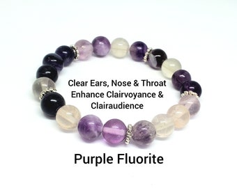 Purple Fluorite Gemstone Beaded Bracelet | Psychic Abilities | Immune Support | 8 mm Beads | Women's Stretch Gemstone Bracelet