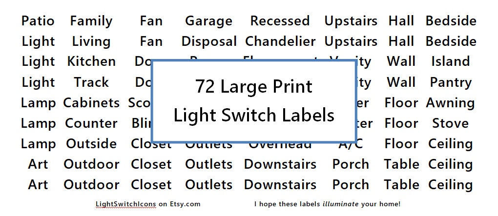 Light Switch Labels, Large Print, Light Switch Stickers, Light Switch Decals, Lightswitch Labels ...