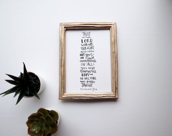 5x7, 8x10 print | 'Trust in the Lord with all your heart' | Proverbs 3:5-6 | Calligraphy Print | Christian Art | Physical Print