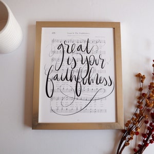 5x7, 8x10, 11x14 | Grande est Votre fidélité | | d’impression de calligraphie | d’art hymnique | d’impression de musique Impression physique