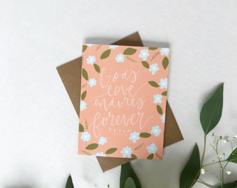 Cards and envelope | God's love endures forever | blank inside | Encouragement | Thinking of You | Greeting | Secret Sister | Birthday