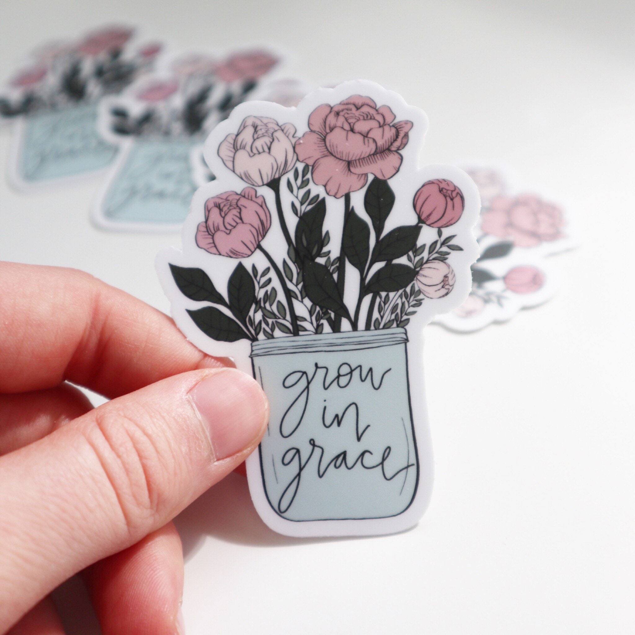 Vinyl Sticker | Grow in Grace | floral | christian | Laptop decal | h…