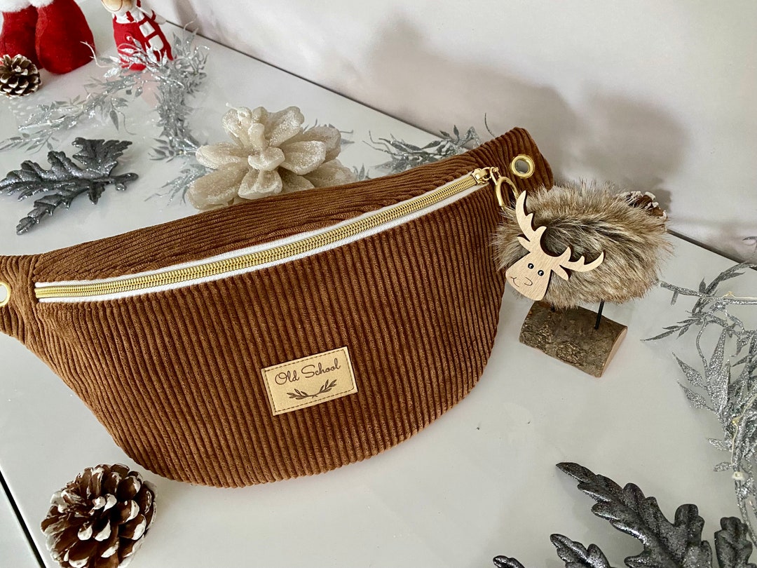 Sac banane femme velours côtelé couleur camel cadeau personnalisable