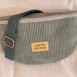 ALMOND GREEN velvet fanny pack CUSTOMIZABLE removable patterned strap of your choice Fancy label Two sizes image 4