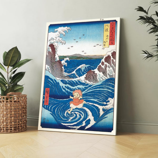 Canvas of Anime Movie and Utagawa Hiroshige woodblock mashup Print