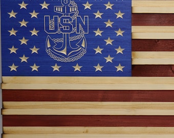 Military Challenge Coin Display Rack US Wood Flag for USN Chief Anchor