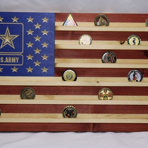 Military Challenge Coin Display Rack US Wood Flag for ARMY