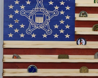 Military Challenge Coin Display Rack US Wood Flag for Secret Service