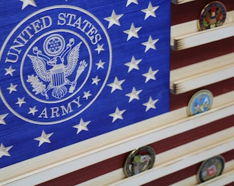 Military Challenge Coin Display Rack US Wood Flag for Army
