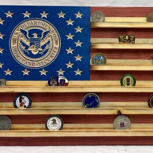 Challenge Coin Display Rack US Wood Flag for Homeland Security
