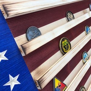 Military Challenge Coin Display Rack US Wood Flag for Veterans Army Navy Air Force Marines Coast Guard image 5