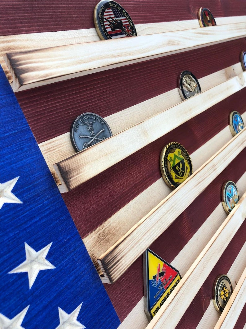 Military Challenge Coin Display Rack US Wood Flag for Veterans Army Navy Air Force Marines Coast Guard image 5