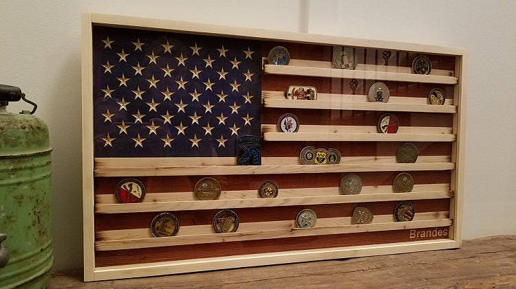 Collectibles Militaria 6 shelf wooden American Flag coin Rack etna.com.pe