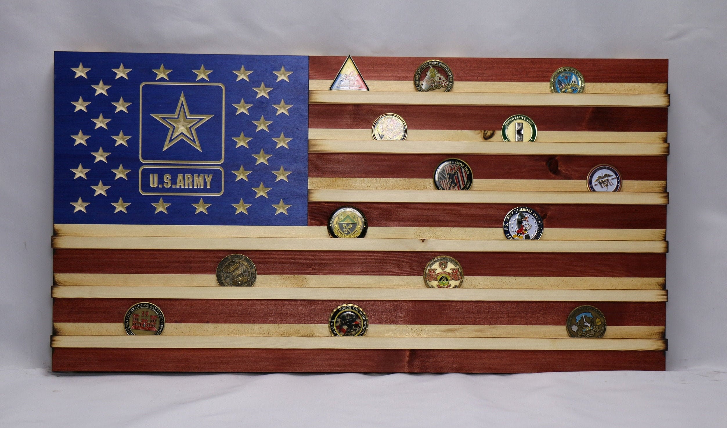 Military Challenge Coin Display Rack US Wood Flag for ARMY