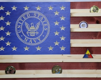 Military Challenge Coin Display Rack US Wood Flag for Navy